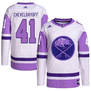 Ty Cheveldayoff Men's Adidas Buffalo Sabres Authentic White/Purple Hockey Fights Cancer Primegreen Jersey