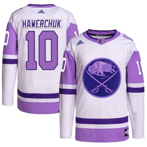 Dale Hawerchuk Men's Adidas Buffalo Sabres Authentic White/Purple Hockey Fights Cancer Primegreen Jersey