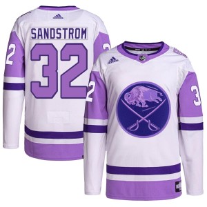 Felix Sandstrom Men's Adidas Buffalo Sabres Authentic White/Purple Hockey Fights Cancer Primegreen Jersey