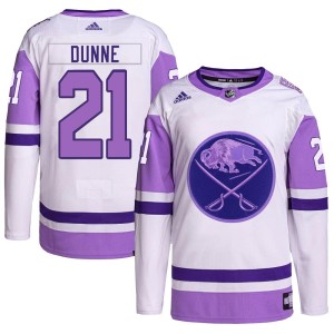 Josh Dunne Youth Adidas Buffalo Sabres Authentic White/Purple Hockey Fights Cancer Primegreen Jersey